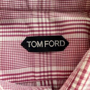 Tom Ford Cotton Plaid Long Sleeve Dress Shirt Mulberry/White